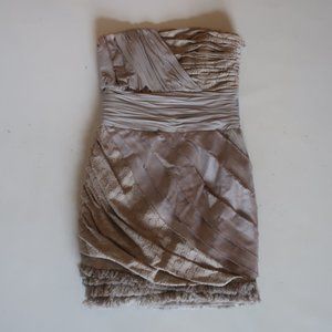 Womens Jay Ahr Taupe Ruched Fringed Pleated Strapless Dress S *